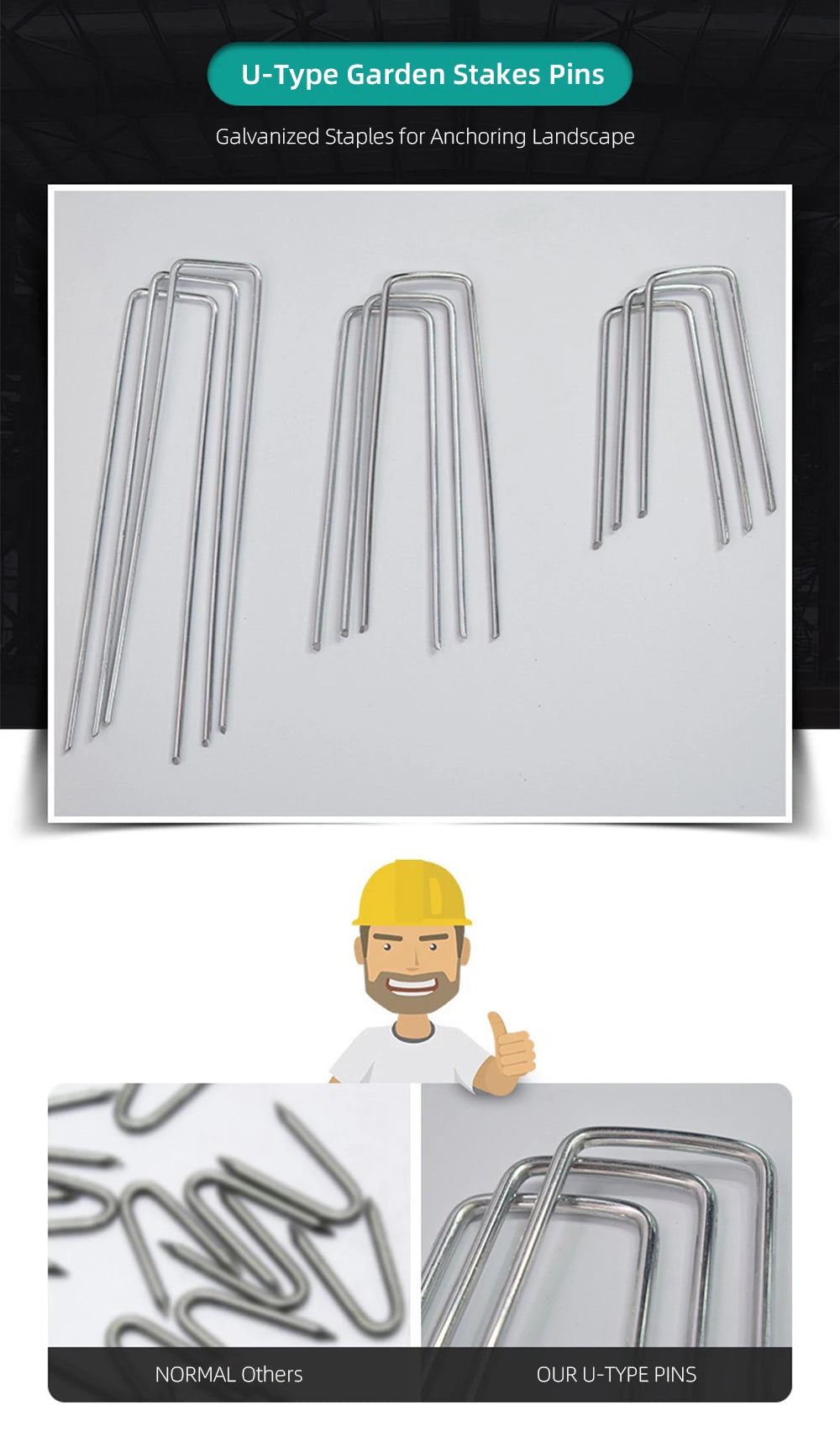 10-50PCS Landscape Staples 10-30cm Gauge Stake Galvanized Garden Staple U-Shaped Pins for Sod Anchoring Fabric Irrigation Tubing