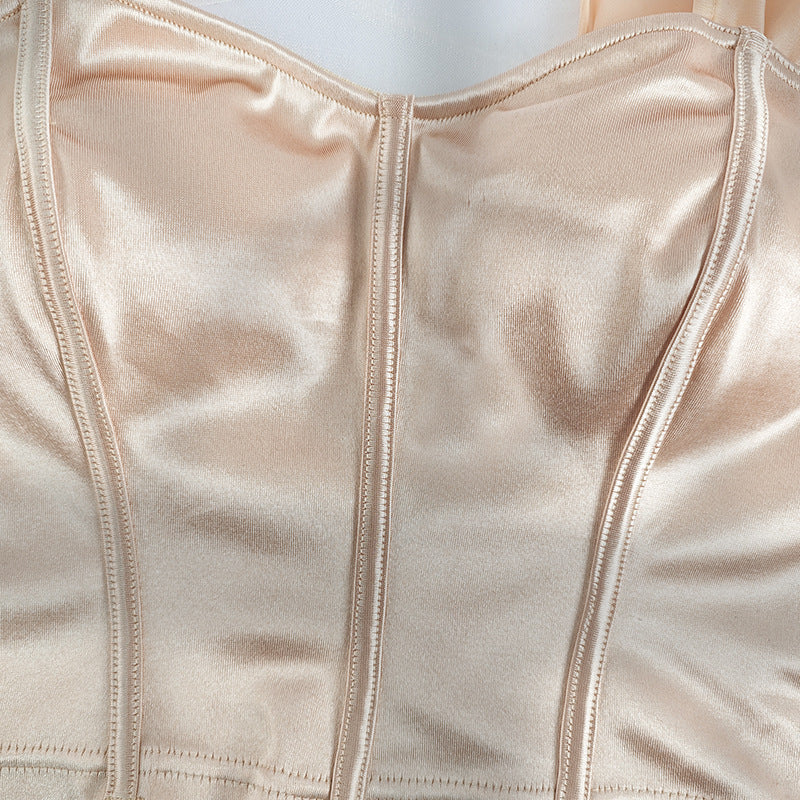 Cross-border Explosions Pure Desire High-end Sense Waistcoat Small Vest Sexy Style Color Ding French One-character Shoulder Beautiful Back Sling Tube Top