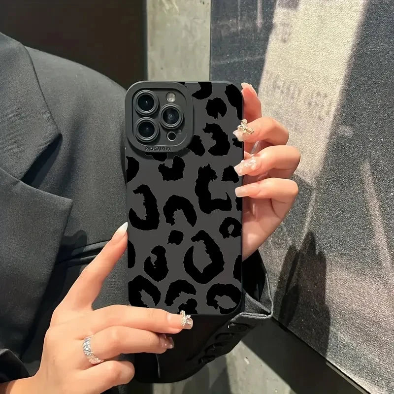 Black Leopard Print Silicone Phone Case For Samsung Galaxy A16 A14 A13 A34 A54 A33 S25 S24 S23 Ultra S22 Plus S21 FE Soft Cover