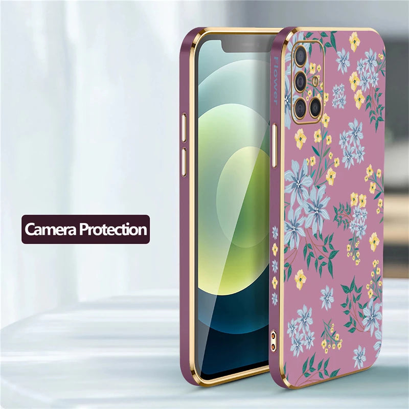 A51 Plating Phone Case For Samsung Galaxy A71 A50 A30 A20 A10 A10S A21S Silicone Soft Pattern Flower Cover Cases