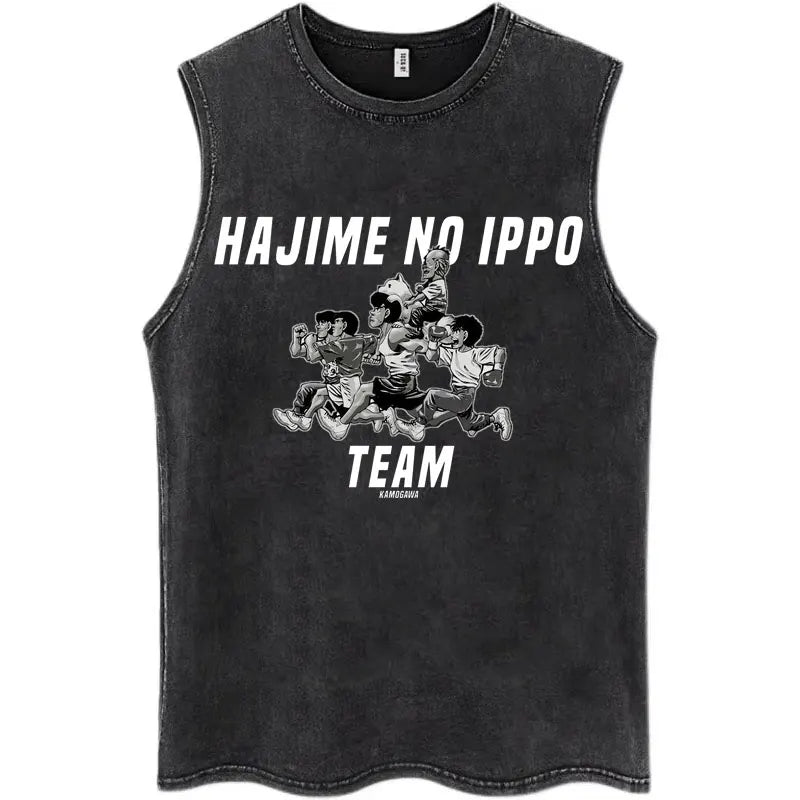 Anime Hajime No Ippo Kamogawa Boxing Gym Washed Sleeveless T-Shirt Makunouchi KGB T-Shirts Men Women 100% Cotton Tank Tops Male