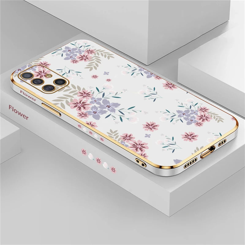 A51 Plating Phone Case For Samsung Galaxy A71 A50 A30 A20 A10 A10S A21S Silicone Soft Pattern Flower Cover Cases