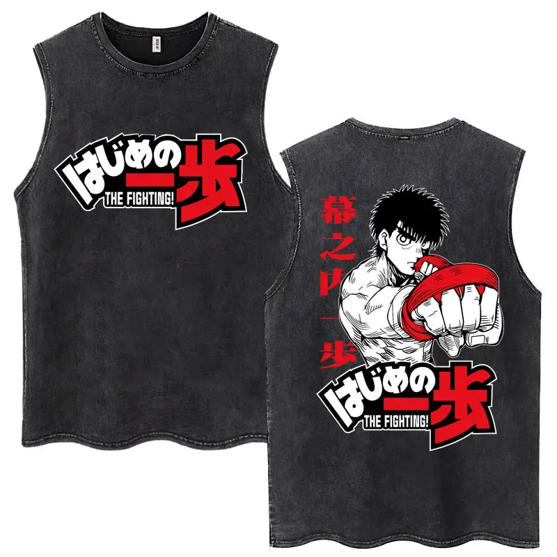 Anime Hajime No Ippo Kamogawa Boxing Gym Washed Sleeveless T-Shirt Makunouchi KGB T-Shirts Men Women 100% Cotton Tank Tops Male