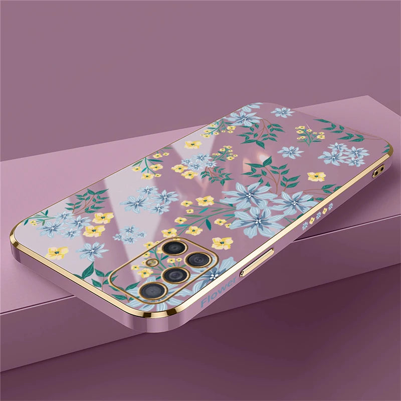 A51 Plating Phone Case For Samsung Galaxy A71 A50 A30 A20 A10 A10S A21S Silicone Soft Pattern Flower Cover Cases