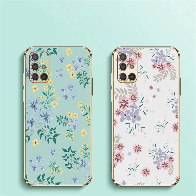 A51 Plating Phone Case For Samsung Galaxy A71 A50 A30 A20 A10 A10S A21S Silicone Soft Pattern Flower Cover Cases