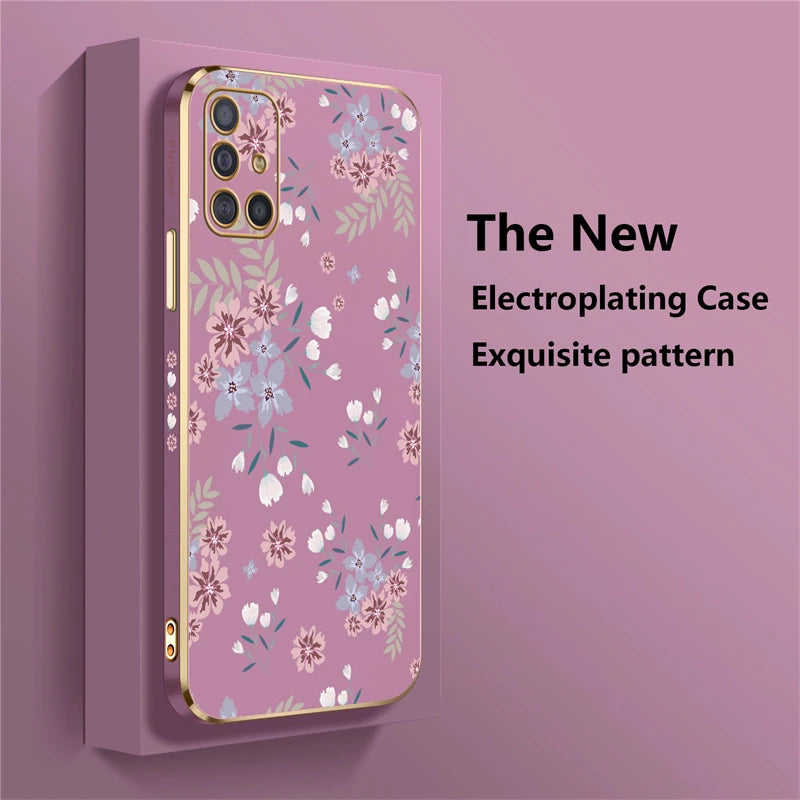 A51 Plating Phone Case For Samsung Galaxy A71 A50 A30 A20 A10 A10S A21S Silicone Soft Pattern Flower Cover Cases