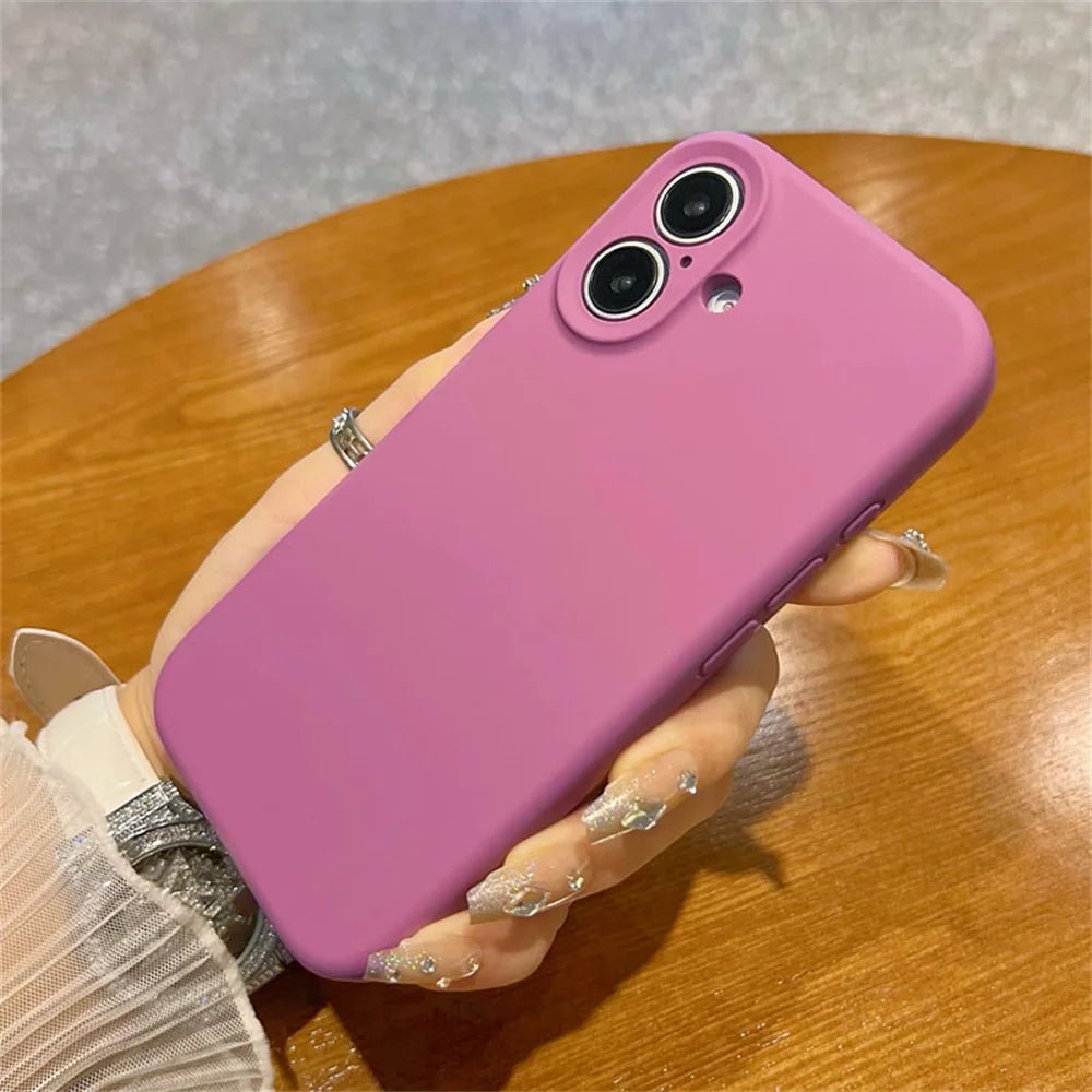 Original Liquid Soft Silicone Phone Case For iPhone 16 15 14 12 13 Pro Max Plus Camera Protection Shockproof Bumper Back Cover