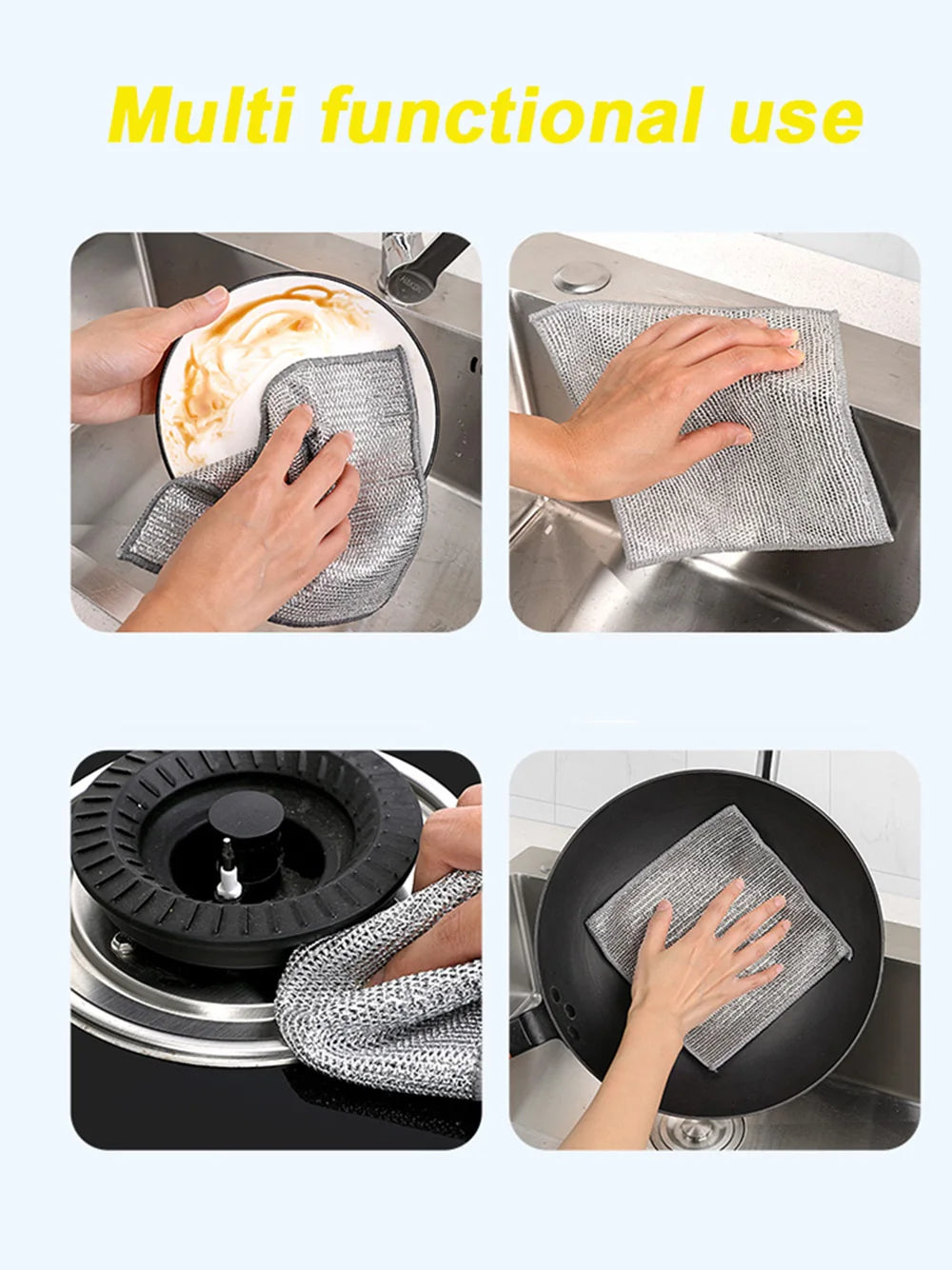 20/2pcs Steel Wire Cleaning Cloth Single-layer Double-layer Non -stick Oil Iron Dishrag Kitchen Pan Pot Dishes Cloths Rags