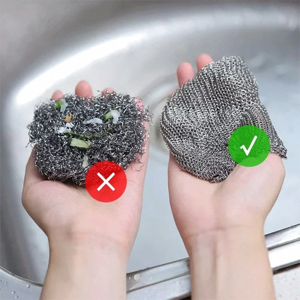 20/2pcs Steel Wire Cleaning Cloth Single-layer Double-layer Non -stick Oil Iron Dishrag Kitchen Pan Pot Dishes Cloths Rags