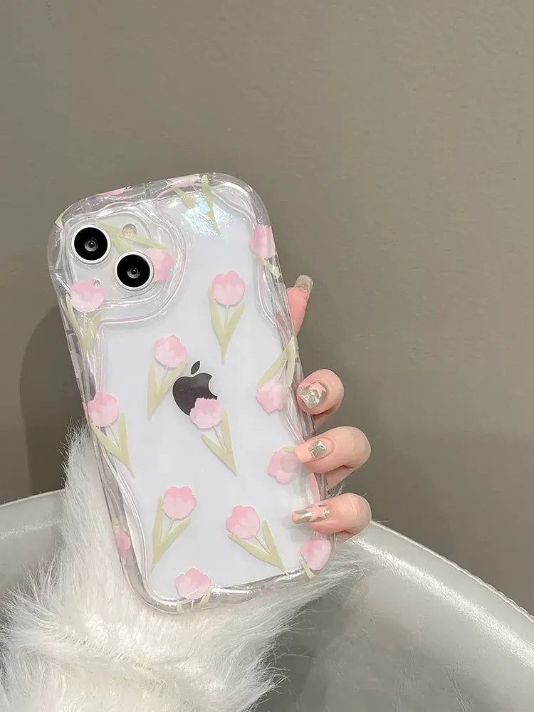 Phone Case For Realme 10 4G 11 Pro Plus C21Y C30 C31 C11 C55 C53 C35 C33 6 7 8 8i 9i Tulip Printing Grip Holder Wave Cover