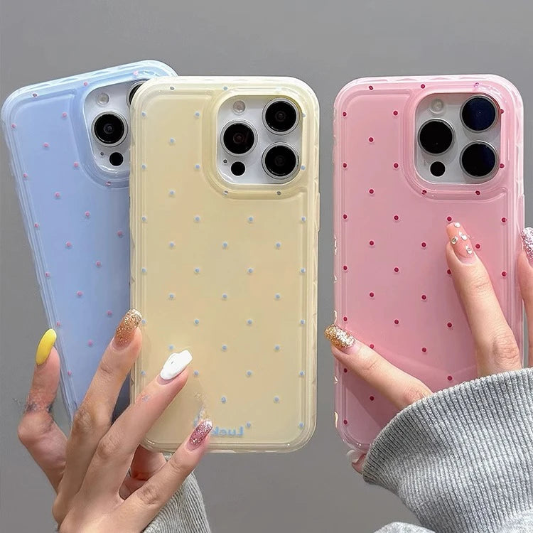 Luxury Ins Candy Color Polka Dot Case for iPhone 12 13 14 15 16 17 Pro Max Air 16Pro Wave Point Soft Silicone Ultra Slim Cover