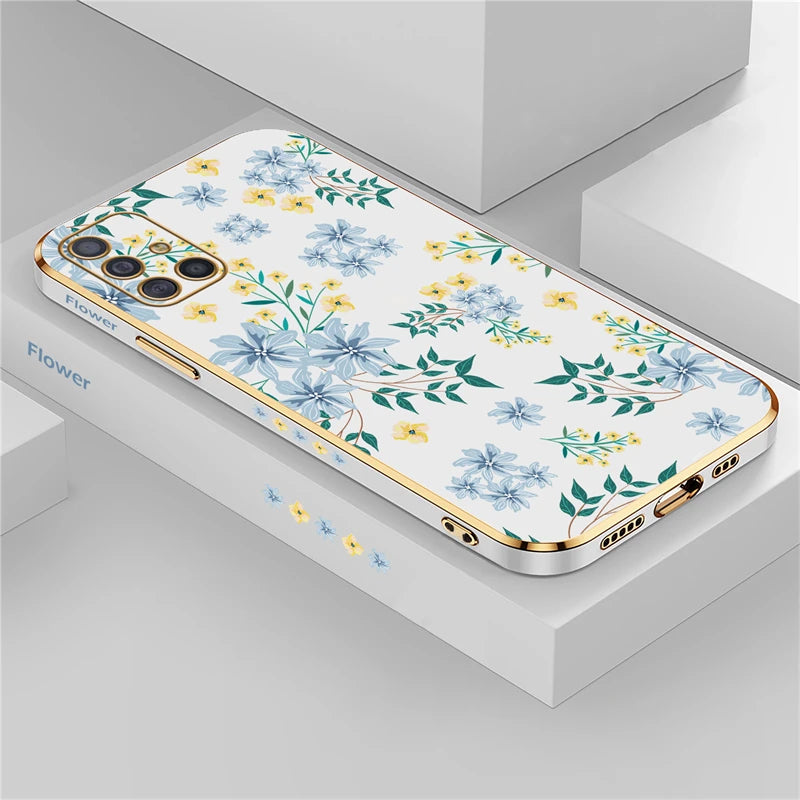 A51 Plating Phone Case For Samsung Galaxy A71 A50 A30 A20 A10 A10S A21S Silicone Soft Pattern Flower Cover Cases