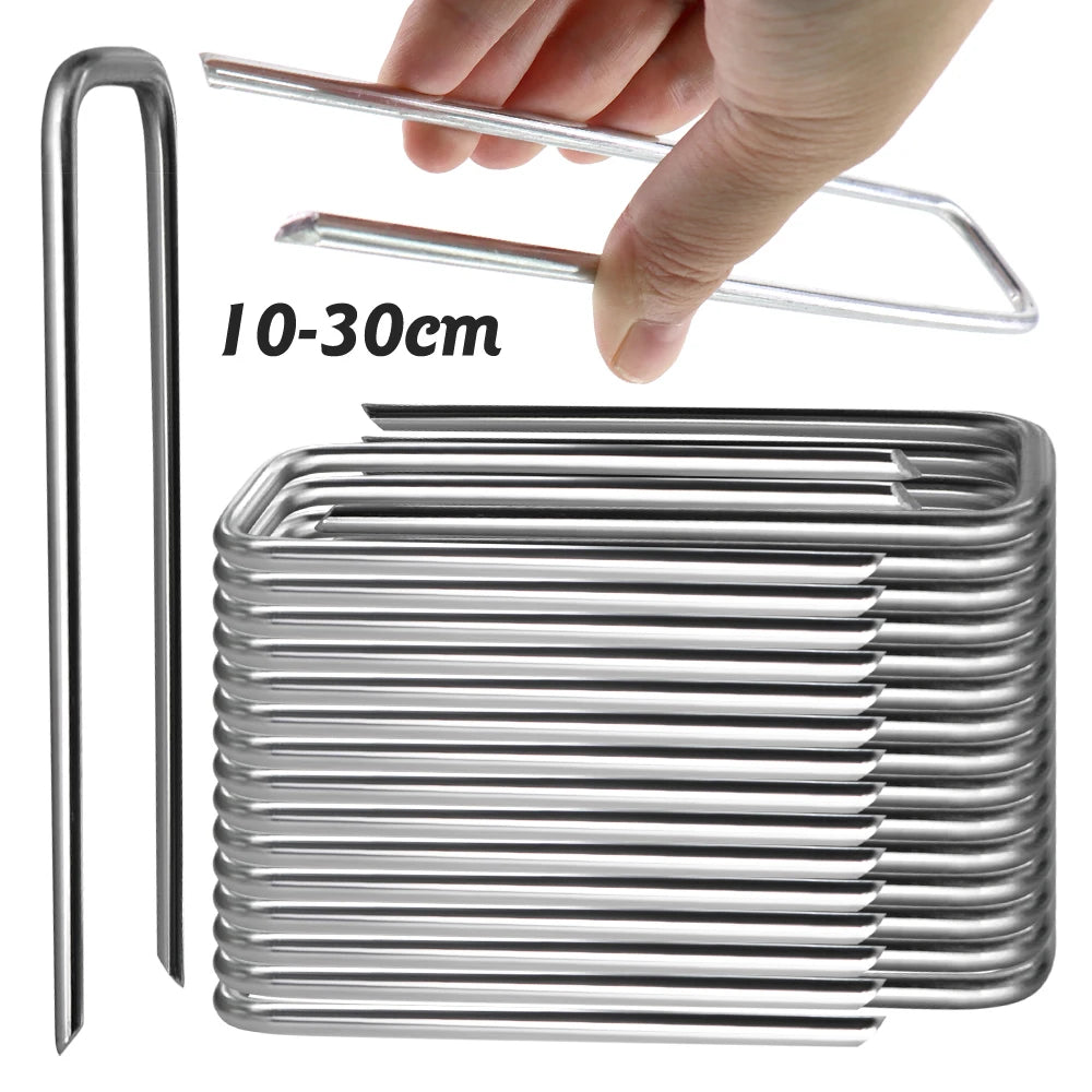 10-50PCS Landscape Staples 10-30cm Gauge Stake Galvanized Garden Staple U-Shaped Pins for Sod Anchoring Fabric Irrigation Tubing
